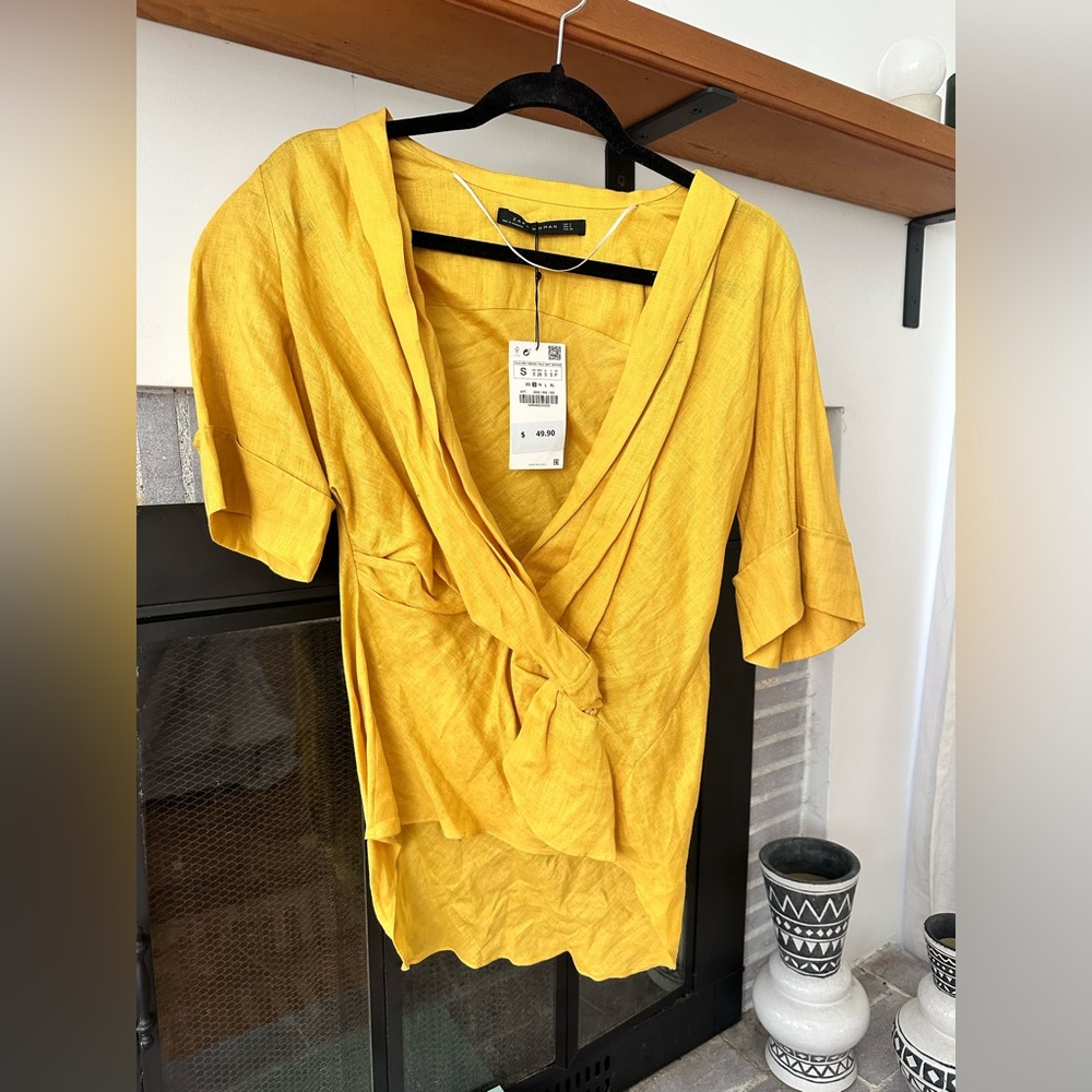Yellow linen Zara blouse